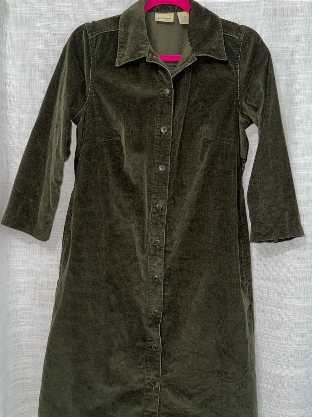 L.L.Bean Heritage Corduroy  Olive Green Shirt Dress